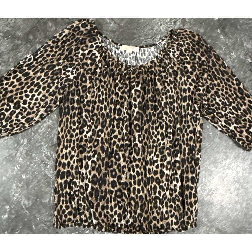 Michael Kors Womens Leopard Print Round Neck Elastic Waist Cotton Modal Sz 1X
